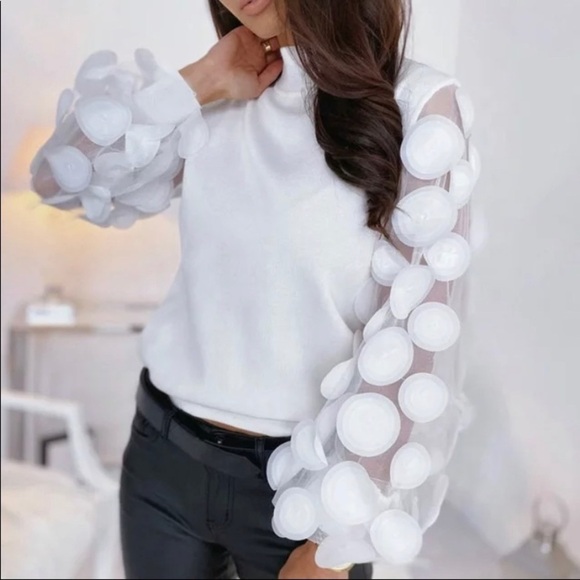 Blu Trends Tops - White Top w/Sheer Sleeves